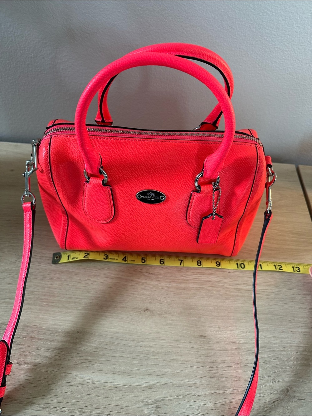 Coach Bright Neon Pink Pebbled Leather Satchel, Mini Bennett Handbag - Picture 8 of 12